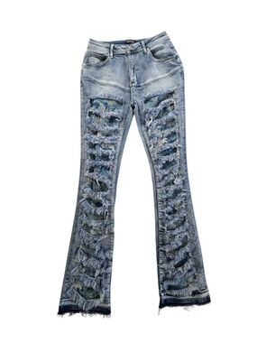 Red Fox Light Blue Distressed Flare Jeans with Ripped Front Panels